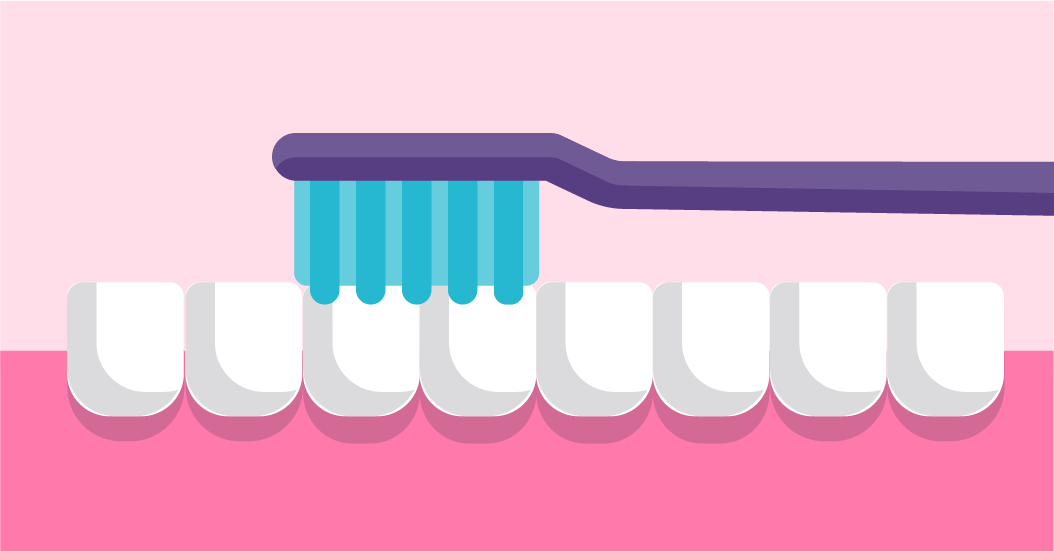 Illustration of a toothbrush brushing a row of teeth