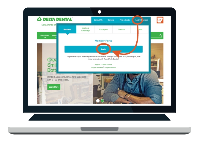 Laptop with preview of how to log in to the Delta Dental Member Portal