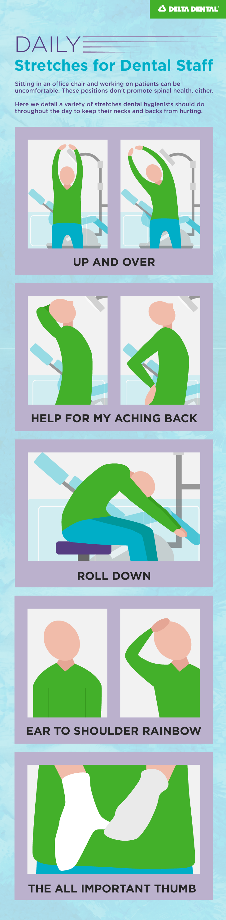Take breaks during the day to realign and stretch with our list of stretch remedies for back and neck pain. 