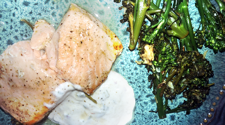 salmon-receipe-cover-pic-720 The outstanding flavors in this rosemary lemon-baked salmon with mint yogurt sauce recipe are packed with oral health benefits. Check it out plus our bonus broccolini recipe!