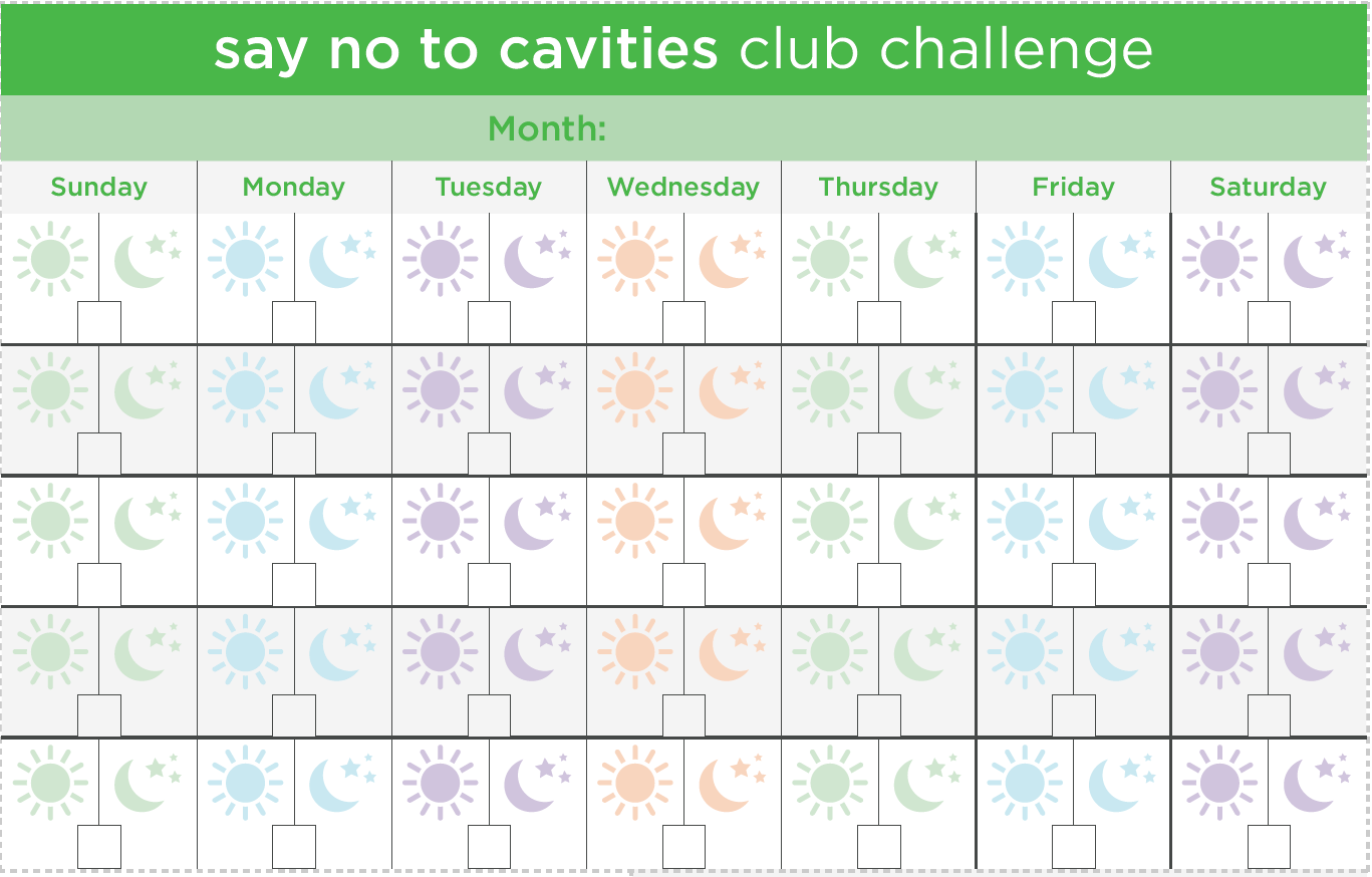 say no to cavities calendar chart